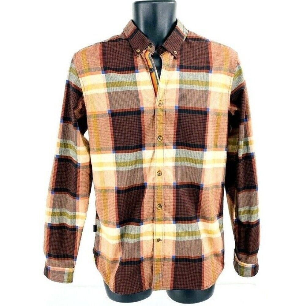 Oakley Icon Mens Button Up Shirt Brown Glen Check Plaid Long Sleeve Slim Fit S